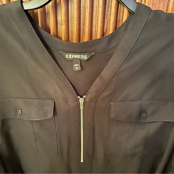 Black Express portofino shirt dress with zipper neck, size medium - Picture 2 of 4